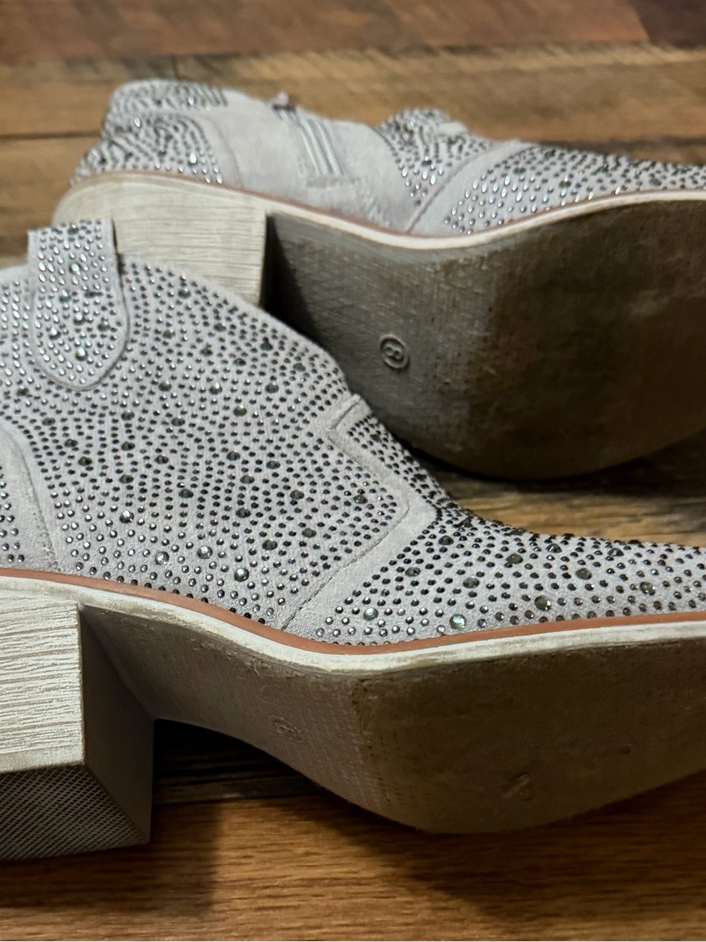 Pierre Dumas Taupe Studded Suede Ankle Booties - Picture 2 of 2